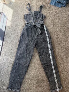 Universal Thread High-Rise Washed Black Tie-Waist overalls